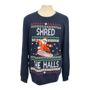 American Rag Men's XL Christmas Sweatshirt Shred The Halls Santa Snowboarding